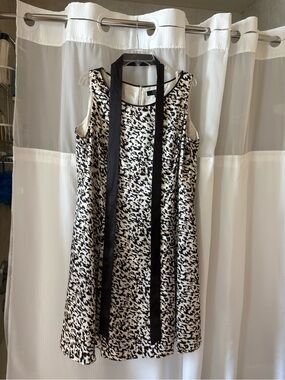 Alex Marie Black and White Sleeveless Mini Dress with Waist Tie